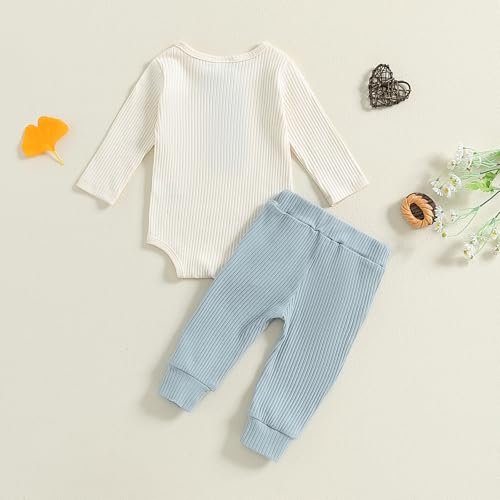 fhutpw Baby Boy Clothes 3 6 12 18 Months Ribbed Knitted Long Sleeve Romper and Pants Sets Newborn Fall Splicing Color Outfits