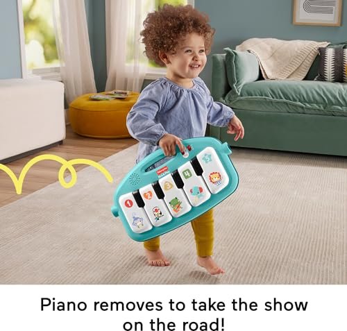 Fisher-Price Baby Playmat Glow and Grow Kick & Play Piano Gym, Blue Musical Learning Toy with Developmental Activities for Newborns 0+ Months