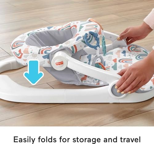 Fisher-Price Portable Baby Chair Sit-Me-Up Floor Seat with Developmental Toys & Machine Washable Seat Pad, Rainbow Showers