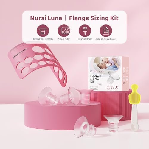 Flange Sizing Kit 3 in 1 with 10PCS Flange Inserts 13/15/17/19/21mm, Silicone Breast Pump Flanges Insert Kit for 24mm Electric Breast Pump, Pumping Breastfeeding Essentials Kit for New Mom