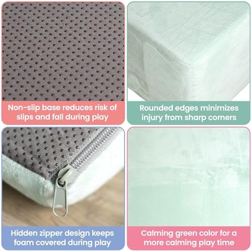 Foam Climbing Blocks for Toddlers - 5 Piece Climb and Crawl Foam Playset with Calming Green Color and Washable Cover - Nonslip Soft Play Climbing for Toddlers, Baby Gym, Toys Indoors