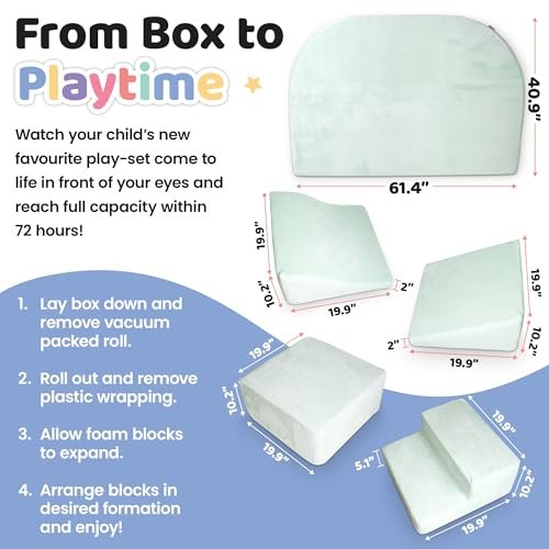 Foam Climbing Blocks for Toddlers - 5 Piece Climb and Crawl Foam Playset with Calming Green Color and Washable Cover - Nonslip Soft Play Climbing for Toddlers, Baby Gym, Toys Indoors