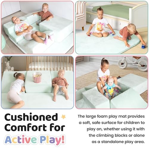 Foam Climbing Blocks for Toddlers - 5 Piece Climb and Crawl Foam Playset with Calming Green Color and Washable Cover - Nonslip Soft Play Climbing for Toddlers, Baby Gym, Toys Indoors
