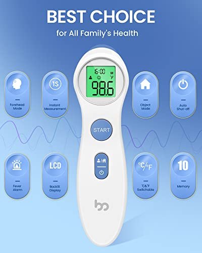 Forehead Thermometer for Adults and Kids, Digital Touchless Thermometer for Baby, Infants and Toddlers, 3 Color Fever Alarm, FSA HSA Eligible,1s Fast Accurate Reading, Non Contact