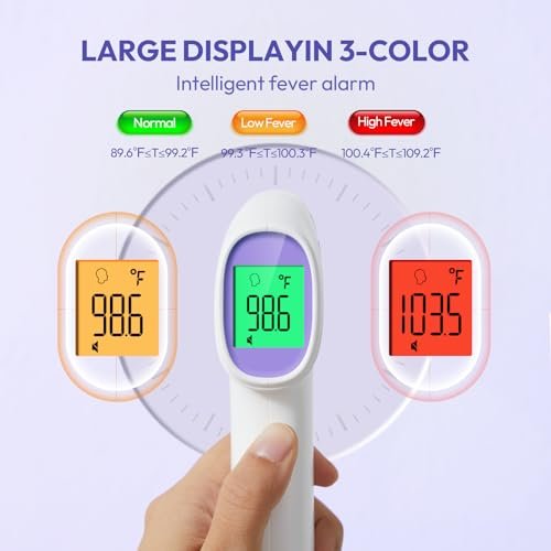 Forehead Thermometer for Adults, Kids & Babies, No-Touch Digital Thermometer with LCD Backlight Display, FSA HSA Eligible, Fever Alarm and 1s Instant Reading - Purple