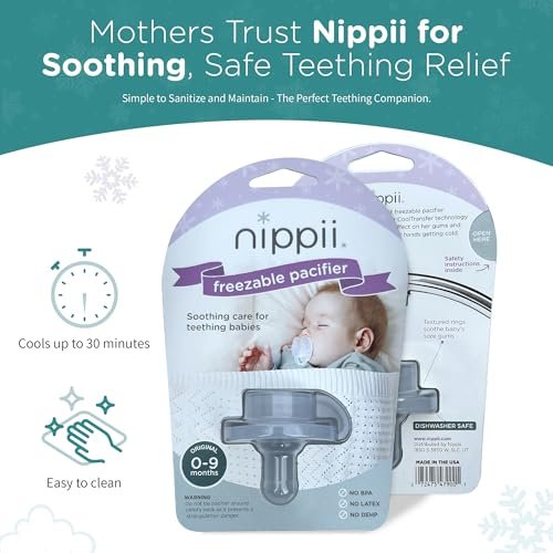 Freezable Pacifier for Baby Teething Relief - Safe Infant Teether with Cooling Effect - Easy to Clean, Medical Grade Soft Silicone - BPA Free - for Babies 0-9 Months - Made in USA