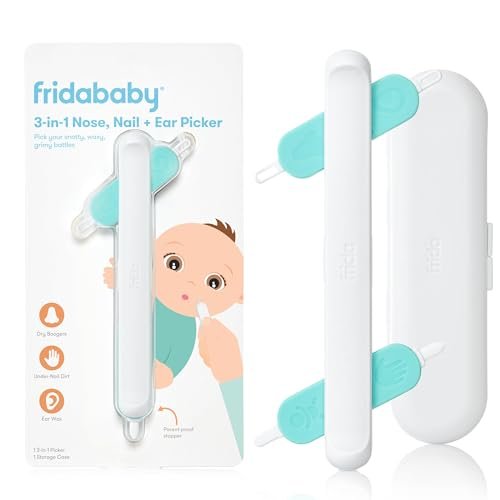 Frida Baby 3-in-1 Nose, Nail + Ear Wax Removal Tool, Baby Ear Cleaner + Baby Nose Cleaner and Nail Tool for Babies + Toddlers, Safely Clean Baby's Boogers
