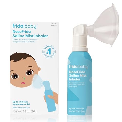 Frida Baby NoseFrida Saline Mist Nasal Inhaler, Decongestant Spray for Congestion & Allergy Relief for Babies + Kids, Nasal Saline Spray, Soothes Stuffy Nose & Sore Throat, Includes Mask, Made in USA