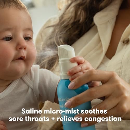 Frida Baby NoseFrida Saline Mist Nasal Inhaler, Decongestant Spray for Congestion & Allergy Relief for Babies + Kids, Nasal Saline Spray, Soothes Stuffy Nose & Sore Throat, Includes Mask, Made in USA