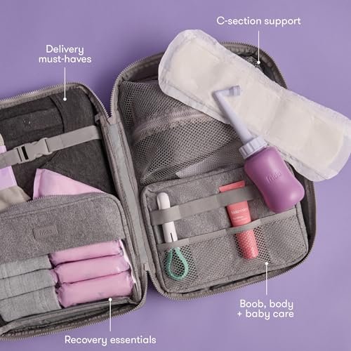 Frida Mom Pre-Packed Hospital & Diaper Bag Essentials, C-Section Delivery, Recovery, & Newborn Grooming Kit in One, Easy to Organize with Removable Toiletry Bags, & Suitcase Strap (50pc Gift Set)