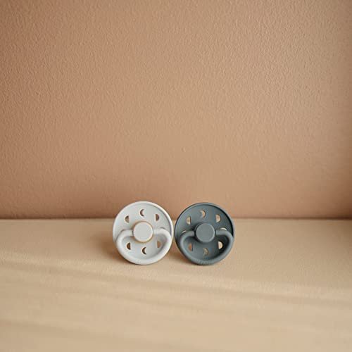 FRIGG Moon Natural Rubber Baby Pacifier | Made in Denmark | BPA-Free (Powder Blue/Slate, 6-18 Months) 2-Pack