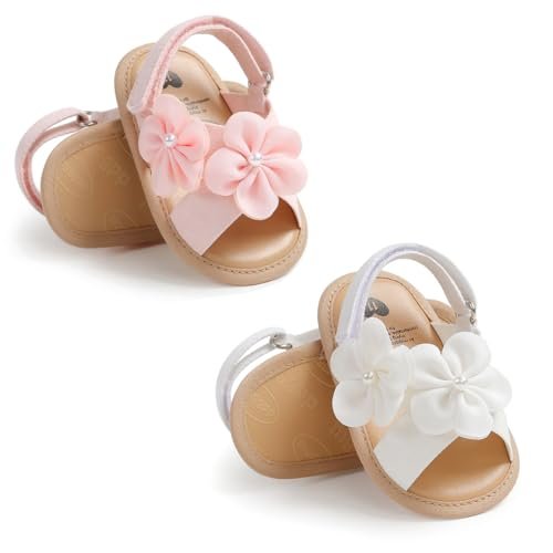 GDSDYM Infant Baby Girls Summer Sandals with Flower Bowknot Soft Sole Wedding Dress Flats Newborn First Walkers Crib Dress Shoes