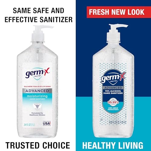 Germ-X Advanced Hand Sanitizer, Non-Drying Moisturizing Clear Gel, Instant and No Rinse Formula, Large Family Size Pump Bottle, 34 Fl Oz (1 Liter)