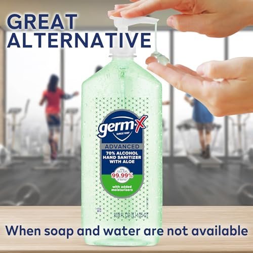 Germ-X Advanced Hand Sanitizer with Aloe and Vitamin E, Non-Drying Moisturizing Gel, Instant and No Rinse Formula, Pump Bottle, 1 Liter