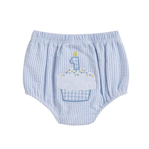 GOOCHEER Baby Boy First Birthday Outfit Summer 1 Cake Duck Striped Bubble Shorts Diaper Cover Bloomers Clothes