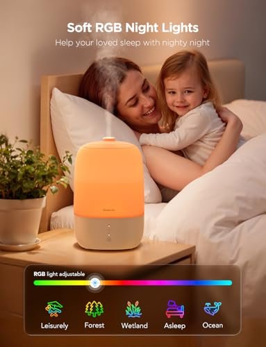 GoveeLife Smart Humidifiers for Bedroom, 3L Top Fill Cool Mist Humidifiers with Essential Oil Diffuser, Humidity Control, WiFi Air Humidifier with Night Light, for Baby, Plants, Home, Work with Alexa