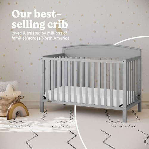Graco Benton 5-in-1 Convertible Crib (Pebble Gray) – GREENGUARD Gold Certified, Converts from Baby Crib to Toddler Bed, Daybed and Full-Size Bed