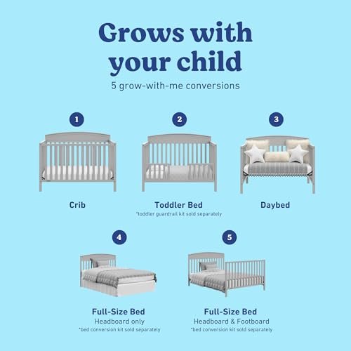 Graco Benton 5-in-1 Convertible Crib (Pebble Gray) – GREENGUARD Gold Certified, Converts from Baby Crib to Toddler Bed, Daybed and Full-Size Bed
