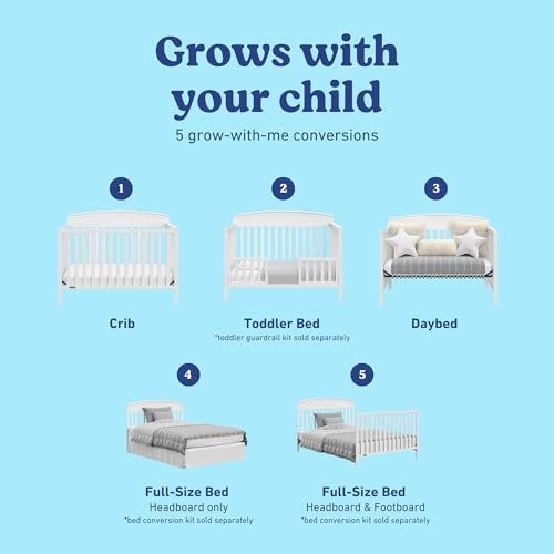 Graco Benton 5-in-1 Convertible Crib (White) – GREENGUARD Gold Certified, Converts from Baby Crib to Toddler Bed, Daybed and Full-Size Bed, Fits Standard Full-Size Crib Mattress