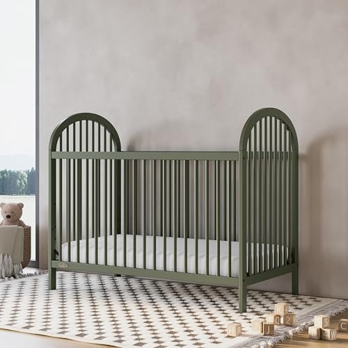 Graco Olivia Convertible Crib (Olive) – GREENGUARD Gold Certified, 100% Solid Wood, Fits Standard Crib Mattress, Converts to Toddler Bed and Daybed, 4 Adjustable Mattress Heights