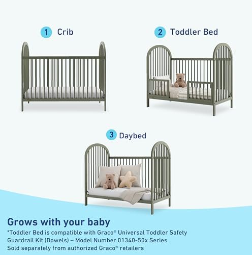 Graco Olivia Convertible Crib (Olive) – GREENGUARD Gold Certified, 100% Solid Wood, Fits Standard Crib Mattress, Converts to Toddler Bed and Daybed, 4 Adjustable Mattress Heights