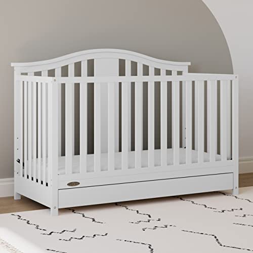 Graco Solano 4-in-1 Convertible Crib with Drawer Combo (White) – GREENGUARD Gold Certified, Includes Full-Size Nursery Storage Drawer, Converts to Toddler Bed and Full-Size Bed