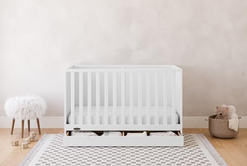 Graco Theo 3-in-1 Convertible Crib with Storage Drawer (White) – GREENGUARD Gold Certified Baby Crib Crafted from Wood, Converts to Toddler Bed, Daybed, and Full-Size Bed