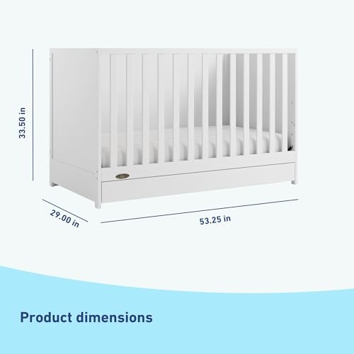 Graco Theo 3-in-1 Convertible Crib with Storage Drawer (White) – GREENGUARD Gold Certified Baby Crib Crafted from Wood, Converts to Toddler Bed, Daybed, and Full-Size Bed