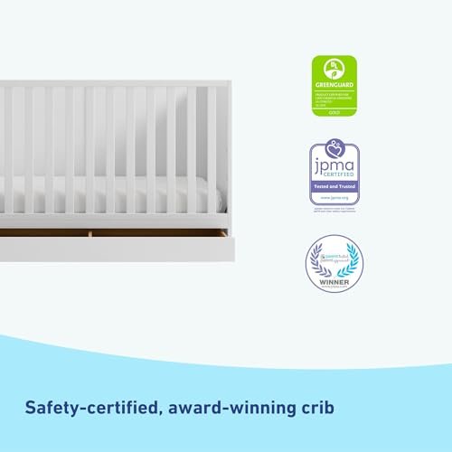 Graco Theo 3-in-1 Convertible Crib with Storage Drawer (White) – GREENGUARD Gold Certified Baby Crib Crafted from Wood, Converts to Toddler Bed, Daybed, and Full-Size Bed