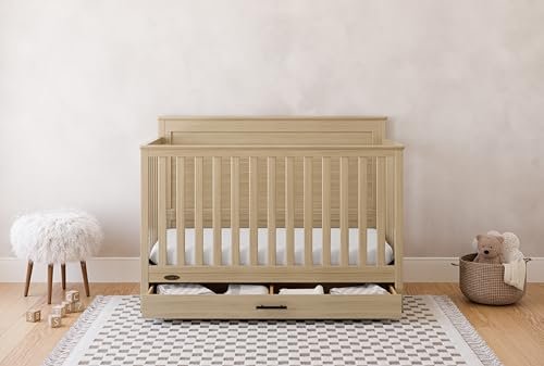 Graco Tristan 5-in-1 Convertible Crib with Drawer (Driftwood) – GREENGUARD Gold Certified, Fits Standard Crib Mattress, Premium Handle, Converts to Toddler Bed, Daybed, and Full-Size Bed