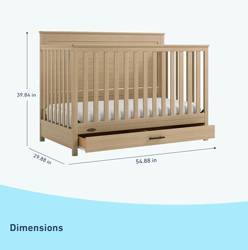 Graco Tristan 5-in-1 Convertible Crib with Drawer (Driftwood) – GREENGUARD Gold Certified, Fits Standard Crib Mattress, Premium Handle, Converts to Toddler Bed, Daybed, and Full-Size Bed
