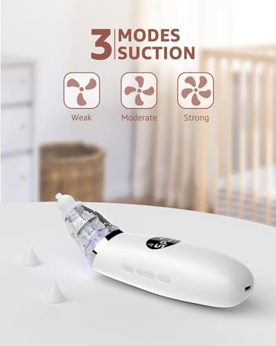GROWNSY Nasal Aspirator for Baby | Baby Nose Sucker | Electric Nose Suction for Toddler, Ergonomic Booger Sucker with 3 Silicone Tips, Music & Light Soothing Function(White)