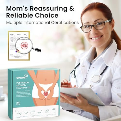 Grownsy Postpartum Essentials Recovery Kit for Labor & Delivery | Postpartum Kit for Women | Includes Upside Down Peri Bottle, Perineal Spray, Cooling Pad Liners, Ice Packs & Disposable Underwear