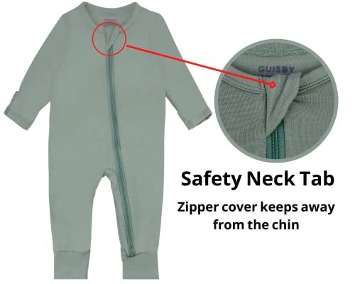 GUISBY Baby Pajamas with Mitten Cuffs - 3Pcs Girls Boys 2 Way Zipper Long Sleeve Rayon Sleepers