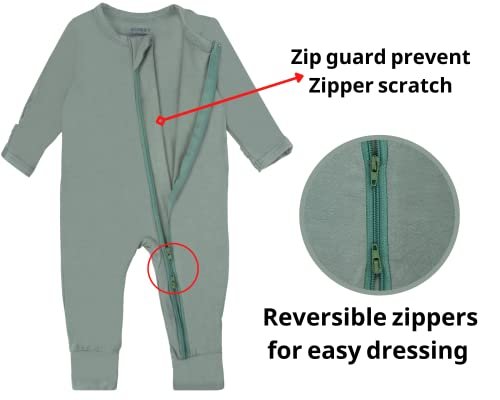 GUISBY Baby Pajamas with Mitten Cuffs - 3Pcs Girls Boys 2 Way Zipper Long Sleeve Rayon Sleepers