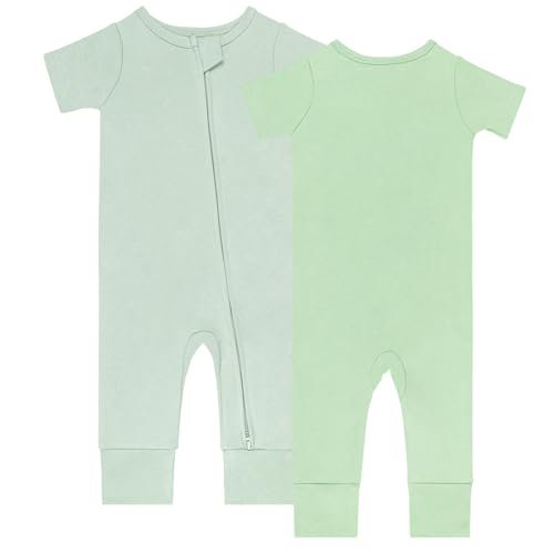 GUISBY Footless Short Sleeve Baby Pajamas with Zipper Cotton Infant Sleepwear