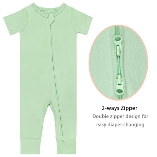 GUISBY Footless Short Sleeve Baby Pajamas with Zipper Cotton Infant Sleepwear