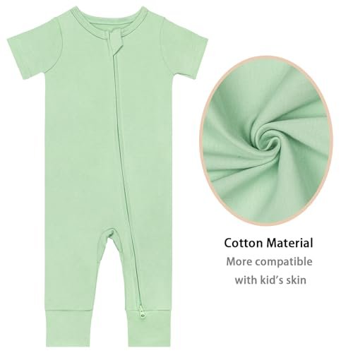 GUISBY Footless Short Sleeve Baby Pajamas with Zipper Cotton Infant Sleepwear