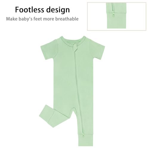 GUISBY Footless Short Sleeve Baby Pajamas with Zipper Cotton Infant Sleepwear