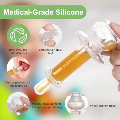 haakaa Baby Medicine Dispenser,Syringe for Liquid,Unique Silicone Ball Design, Dual-Angled Ports,One-Handed Operation,0 Months+