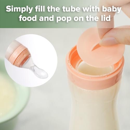 Haakaa Silicone Baby Food Dispensing Spoon Feeder 4oz - Infant Squeeze Cereal Feeder, Baby Fresh Food Feeder, Feed Bottle for Puree, Solid Baby Food, BPA Free, 4m+ Babies – Grey
