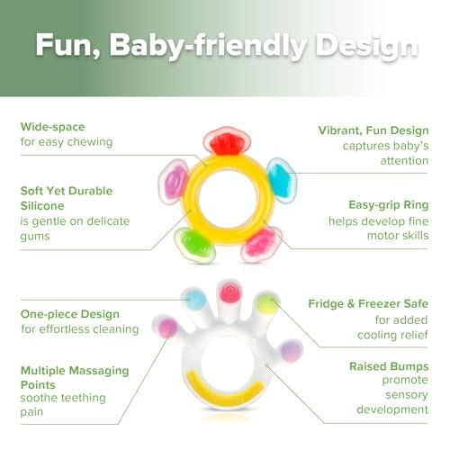 Haakaa Silicone Teether Combo - Baby Freezer Teething Toy - Soft Cold Teether - Soothe Teething Pain & Itching Gums - Perfect Size - Palm & Ferris Wheel Shape for 3M+ Babies BPA Free - 2 pk