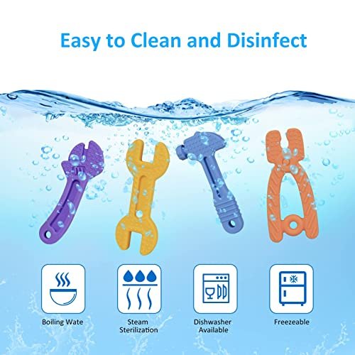 Haili Baby Teething Toys, Baby Teethers for 3-6 Months, Freezer BPA Free Silicone Teethers for Babies 6-12 Months 0-6 Months, Hammer Wrench Spanner Pliers Shape Teether Chew Toys