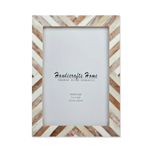 Handicrafts Home 5x7 Chevron Pattern Inspired Picture Frame - 5x7 Frames for Wall Hanging & Desk Decor, Vintage Decor, Living Room & Office Decor - Picture Frame for Photos, Nursery Decor Gifts, Brown