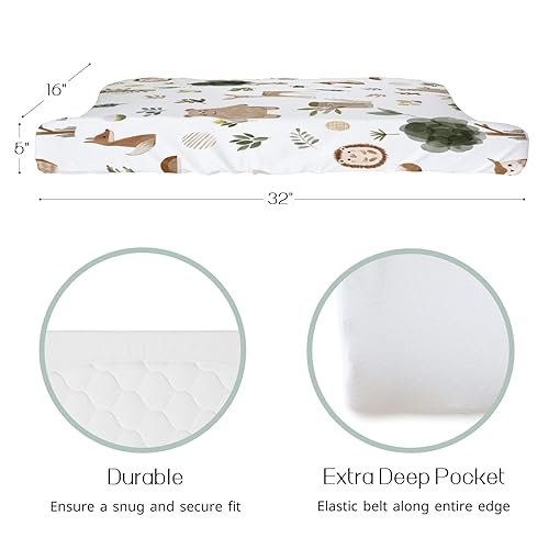 HawSkgFub Boho Woodland Animals Changing Pad Cover for Baby Girls Boys, Natural Forest Bear Deer Fox Diaper Change Table Covers, Soft Stretchy Safe Snug Fitted Changing Mat Sheets Fit 32"/34" x 16"