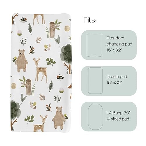 HawSkgFub Boho Woodland Animals Changing Pad Cover for Baby Girls Boys, Natural Forest Bear Deer Fox Diaper Change Table Covers, Soft Stretchy Safe Snug Fitted Changing Mat Sheets Fit 32"/34" x 16"