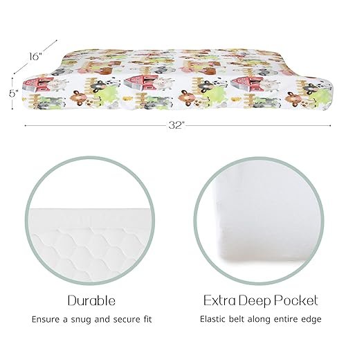 HawSkgFub Farm Animals Life Barn Changing Pad Cover for Baby Girls Boys, Natural Cow Chicken Pig Horse Diaper Change Table Covers, Soft Stretchy Safe Snug Fitted Changing Mat Sheets Fit 32"/34" x 16"