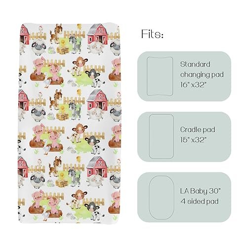HawSkgFub Farm Animals Life Barn Changing Pad Cover for Baby Girls Boys, Natural Cow Chicken Pig Horse Diaper Change Table Covers, Soft Stretchy Safe Snug Fitted Changing Mat Sheets Fit 32"/34" x 16"