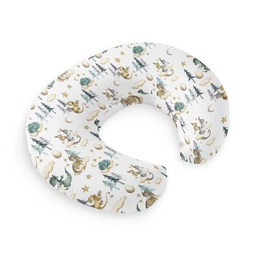 HawSkgFub Watercolor Cute Dragon Fairy Tale Nursing Pillow Cover for Baby Boys, Cloud Moon Star Dragons Egg Breastfeeding Pillow Slipcover, Nursing Pillowcase for Newborn Infant, Cover Only