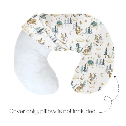 HawSkgFub Watercolor Cute Dragon Fairy Tale Nursing Pillow Cover for Baby Boys, Cloud Moon Star Dragons Egg Breastfeeding Pillow Slipcover, Nursing Pillowcase for Newborn Infant, Cover Only